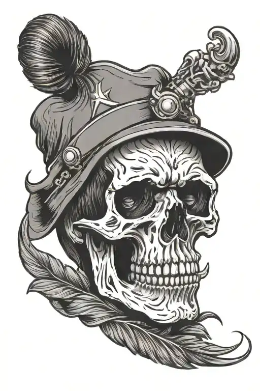 skull with elvis presley hair tattoo design idea