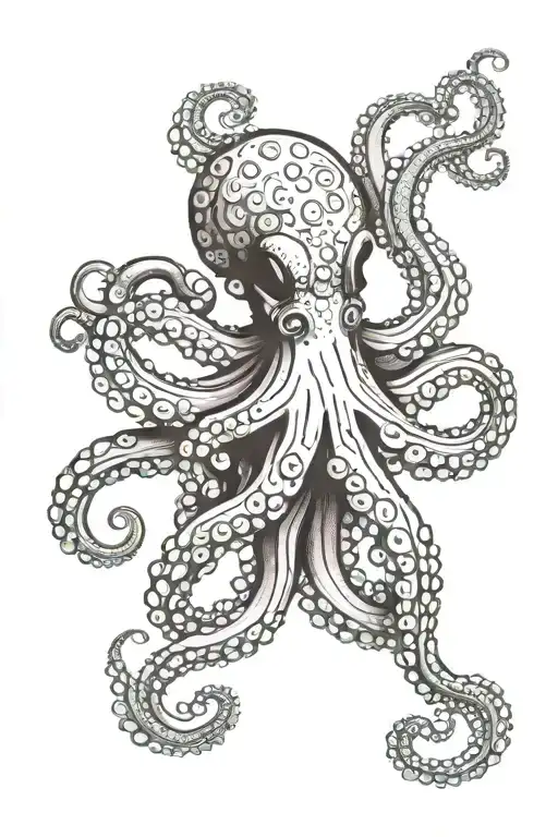 octopus tattoo mainly black color,  after small areas with pink and cyan color ceperatly tattoo design idea