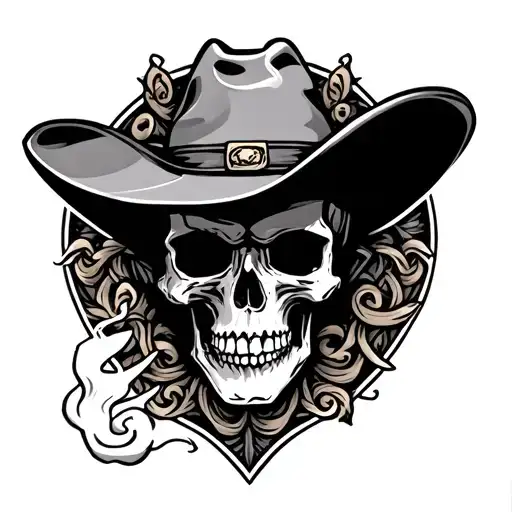 western cowboy skull smoking wanted sign intertwined tattoo design idea