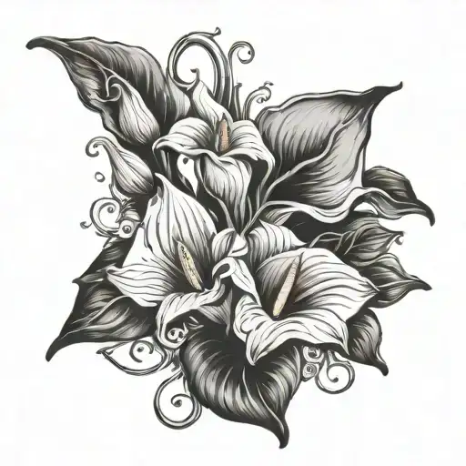Calla Lily Flowers With Vines And Leaves Tattoo inspired tattoo design idea