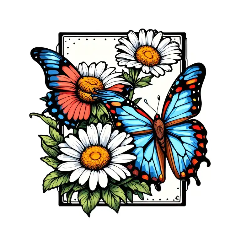 daisy and butterfly  tattoo design idea
