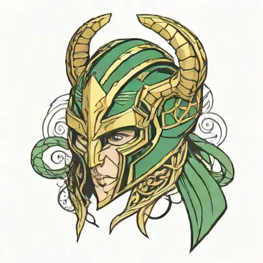 loki helmet with ribbon tied marvel cinematic universe tattoo design idea