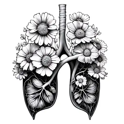 mushroom growing out of lungs with flowers  tattoo design idea