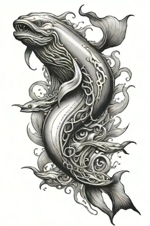 giant squid, sperm whale tattoo design idea