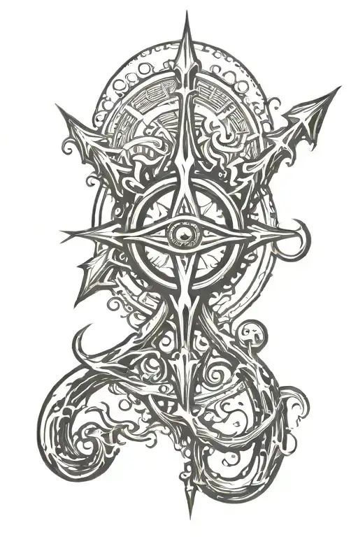 poseidons trident with water surrounding it and 3rd eye symbol integrated tattoo design idea