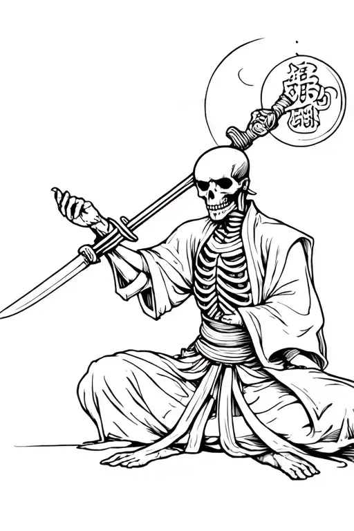 skeleton samurai performing seppuku dagger tattoo design idea