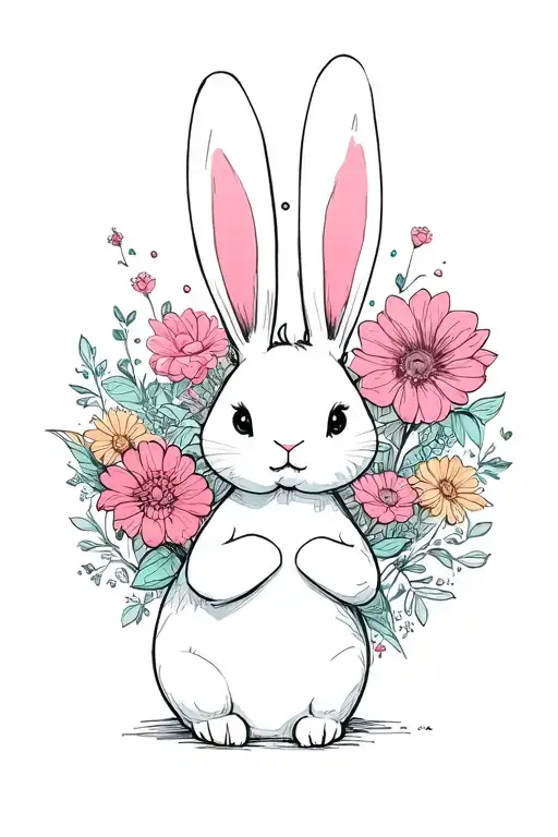 a rabbit books flowers  balloon tattoo design idea