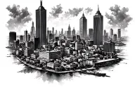 burning city view tattoo design idea