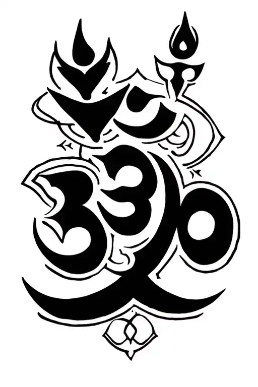 Tamil om symbol within trishula weapon tattoo design idea