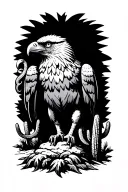 Mexican eagle standing on cacti with a snake in its beak tattoo design idea