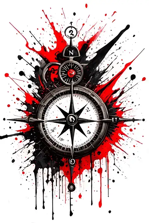 compass and clock tattoo design idea