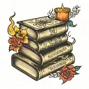 book stack candle burning tattoo design idea