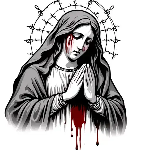 crying blood Virgin Mary praying tattoo design idea