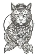 darkness and anarchist cat punk, ring in ear, mapuche symbols representing tattoo design idea