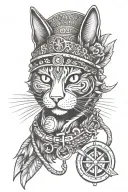 darkness and anarchist cat punk, ring in ear, mapuche symbols representing tattoo design idea