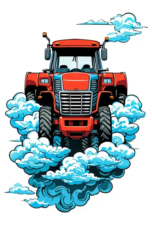 tractor trailer with ATV into clouds surrounding tattoo design idea