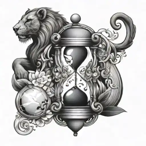 Hourglass with zodiac sign Leo Sagittarius tattoo design idea