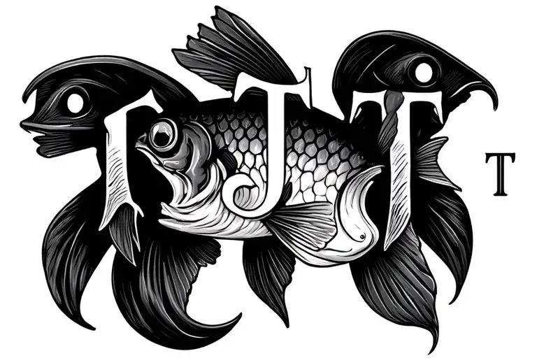 delicate fish hook that is small enough to go on the side of a finger and incorporates the initials TJT tattoo design idea