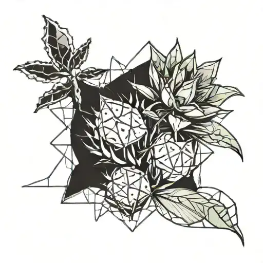 A geometric blackwork tattoo of a tequila agave plant with abstract lime slices floating around it tattoo design idea