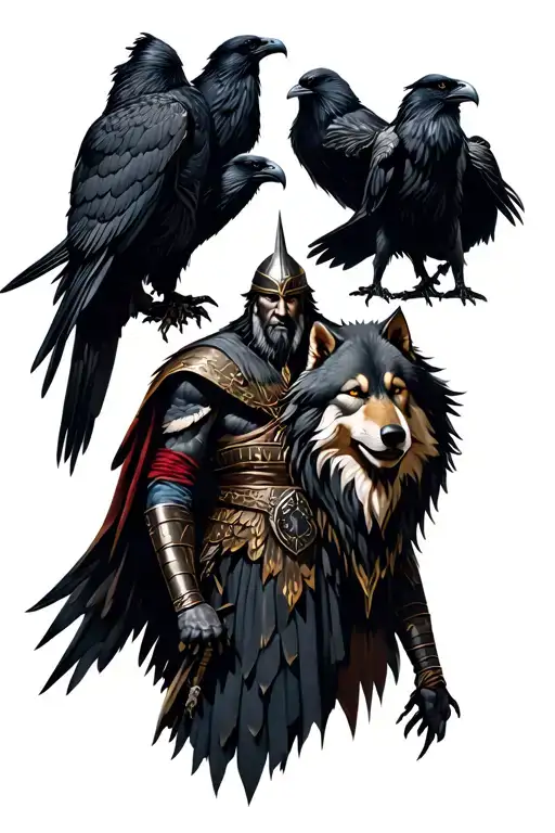 ares and his vultures, mars and his wolves, odin and his ravens tattoo design idea