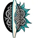 Celtic surfboard floating tattoo design idea