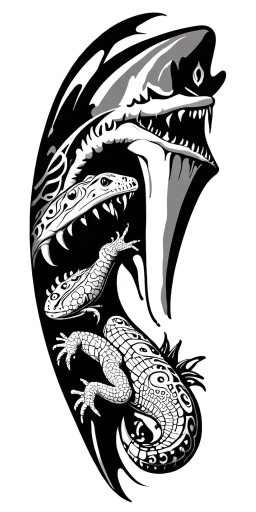 maori tattoo mit Schildkröte und Gecko enata shark's tooth ocean tattoo design idea