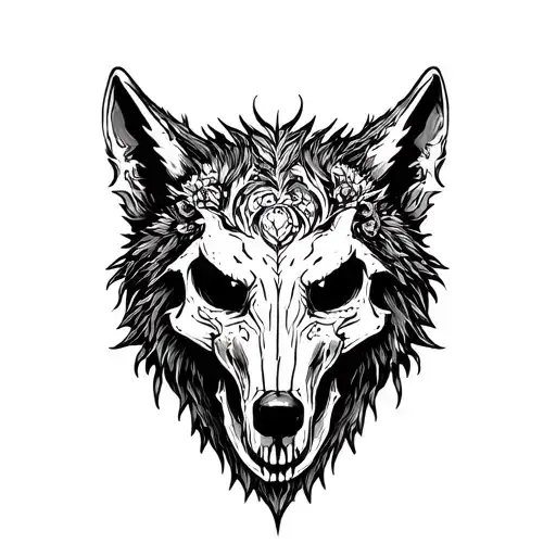 wolf skull face on  tattoo design idea