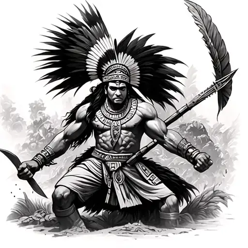 mexican aztec warrior battling tattoo design idea