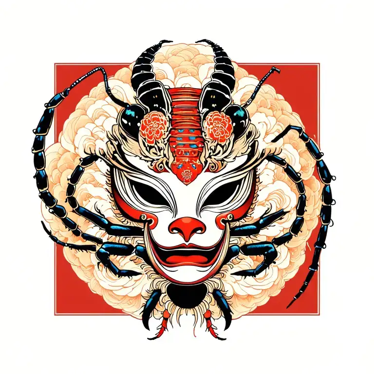 centipede and hanya mask tattoo design idea