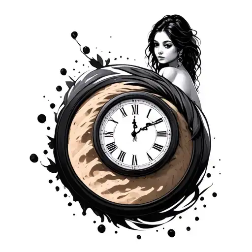 woman in sand clock tattoo design idea