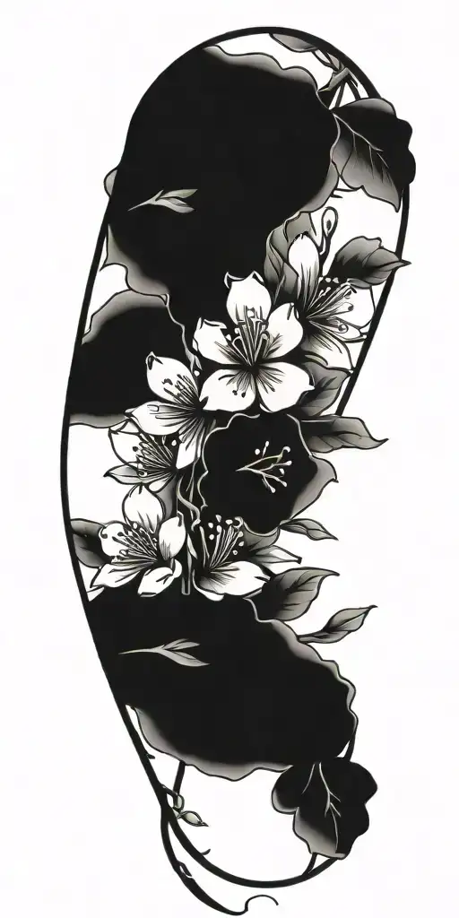 BLACKOUT CHERRY BLOSSOM tattoo design idea