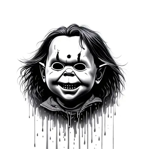 smiling chucky raining mask down tattoo design idea