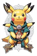 Pikachu with references to naruto, avatar the last Airbender, Fullmetal alchemist, and one piece tattoo design idea