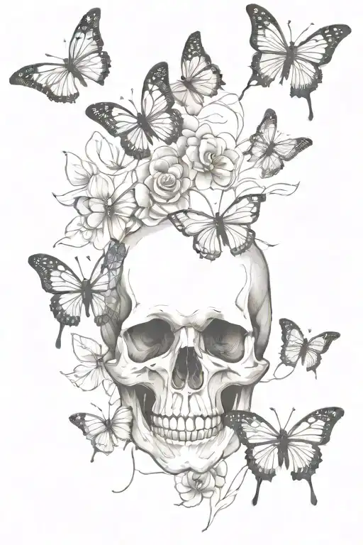 skulls and butterflies spine tattoo tattoo design idea