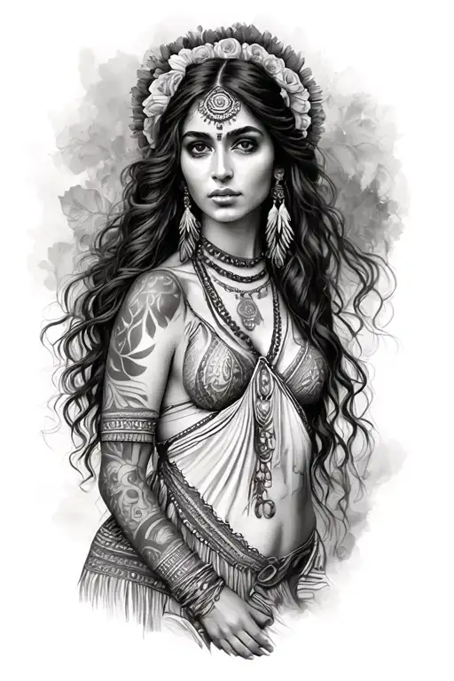 gypsy woman posing tattoo design idea