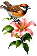 sparrow and lily flower tattoo design idea