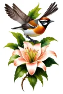 sparrow and lily flower tattoo design idea