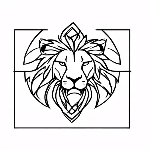 A minimalist lion’s head inside a subtle Celtic knot, with sharp lines and clean geometric shapes. Symbolizing strength  tattoo design idea