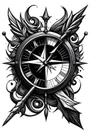 arrow on forearm tribal shooting through a half compass hald clock  tattoo design idea