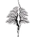 tree split in half dead half alive tattoo design idea