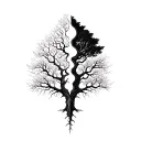 tree split in half dead half alive tattoo design idea
