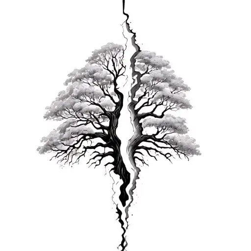 tree split in half dead half alive tattoo design idea