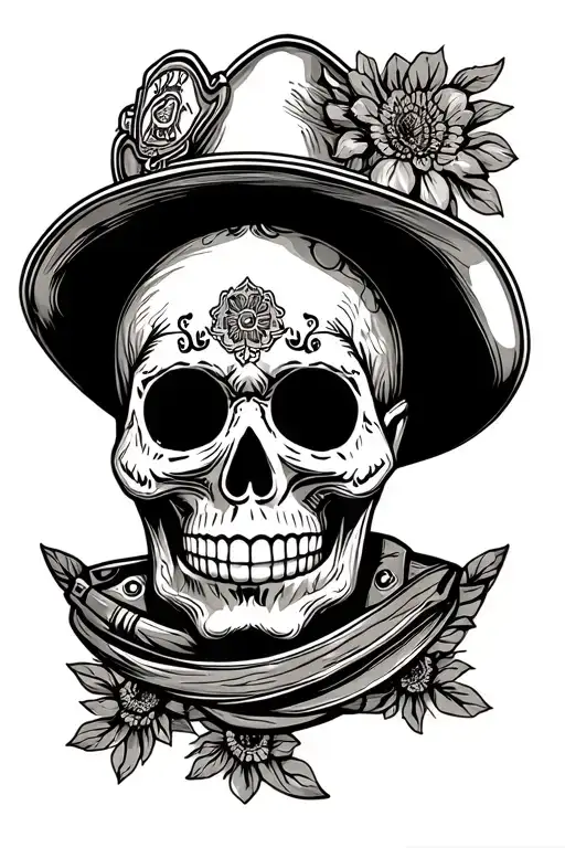 firefighter traditional Mexican sugar skull tattoo design idea