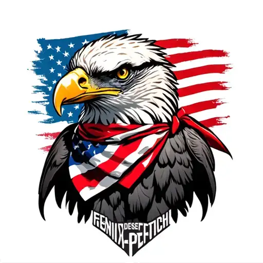 "Fenix Defense Tech" Bald Eagle wearing an American Flag bandana. tattoo design idea