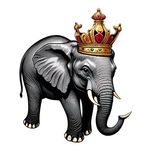 An elephant with a crown tattoo design idea