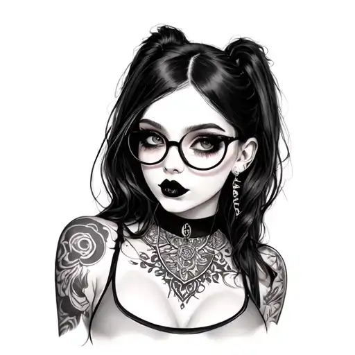 a big titty goth girl with glasses tattoo design idea