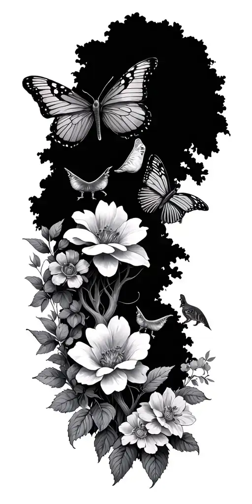 biblical tattoo with trees flowers and different animals and butterflies  tattoo design idea
