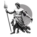 Greek god Adonis. Classical style. Spear in hand.  tattoo design idea
