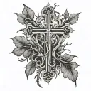 cross with roots reaching deep tattoo design idea
