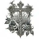 cross with roots reaching deep tattoo design idea